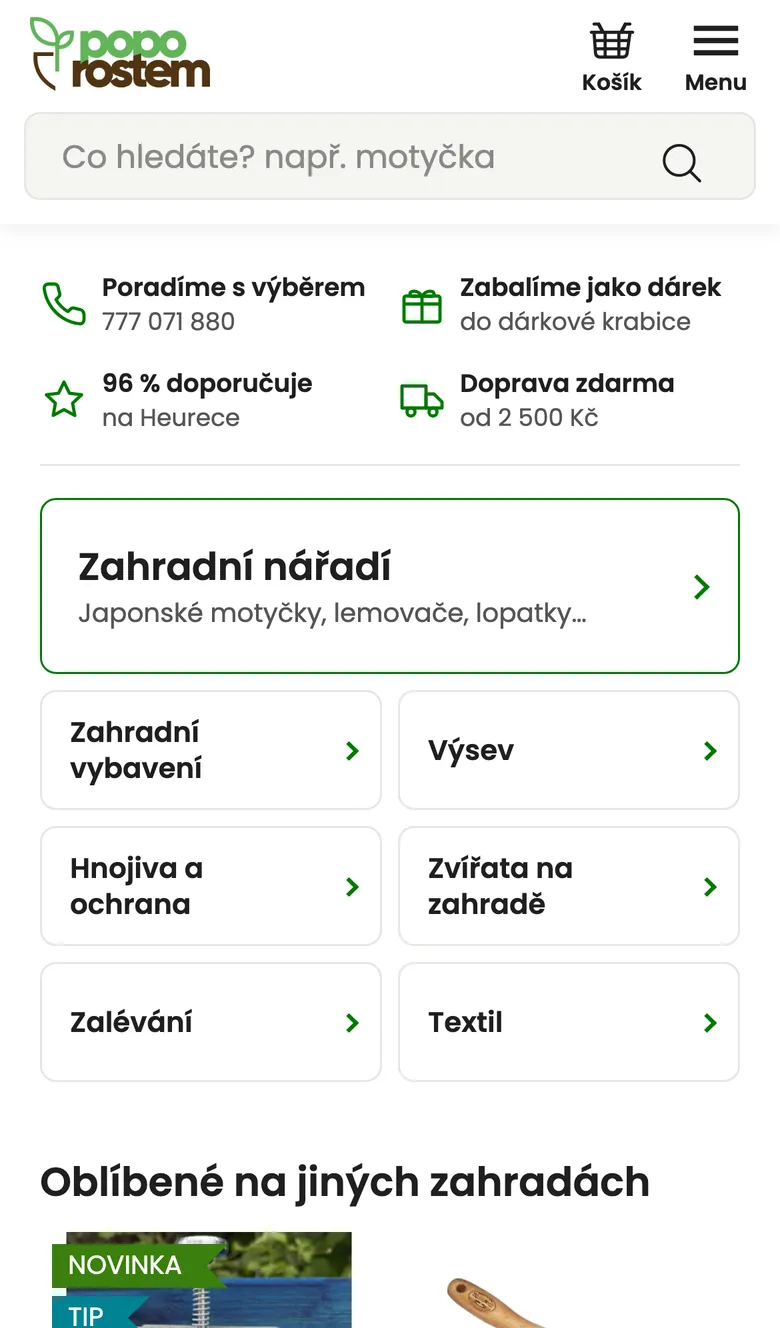 Dlaždice kategorií na mobilu